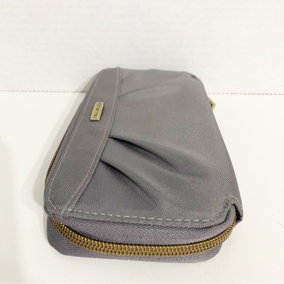 Travelon Gray and Purple RFID Blocking Zip Around Pleated Detail Wallet Organize - Picture 4 of 12